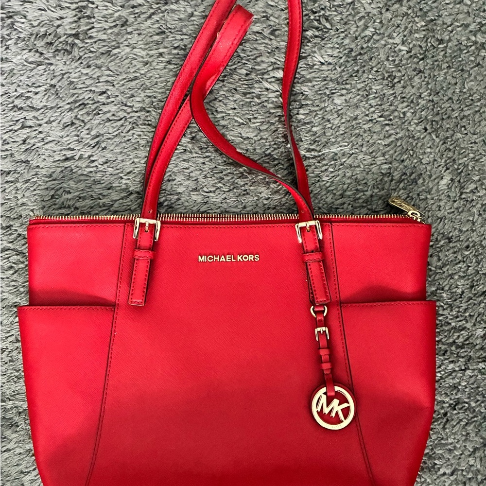 Michael Kors Bold Red Tote with Gold Accents